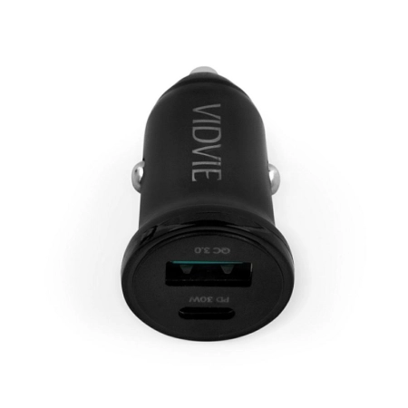 Ładowarka samochodowa USB-C PD + 1xUSB QC 3.0 30W Vidvie CC532 czarna